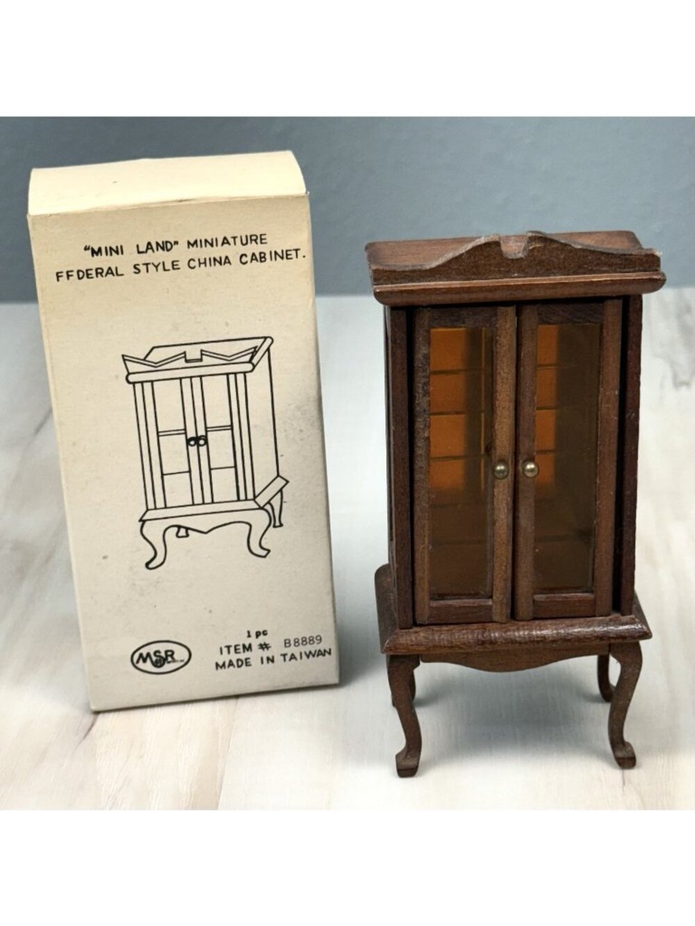 MSR MINI LAND 6.5" Miniature Dollhouse Federal Style Wooden CHINA CABINET B8889